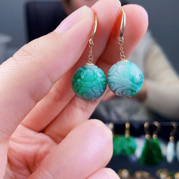 翡翠耳饰18K金镶嵌饰品