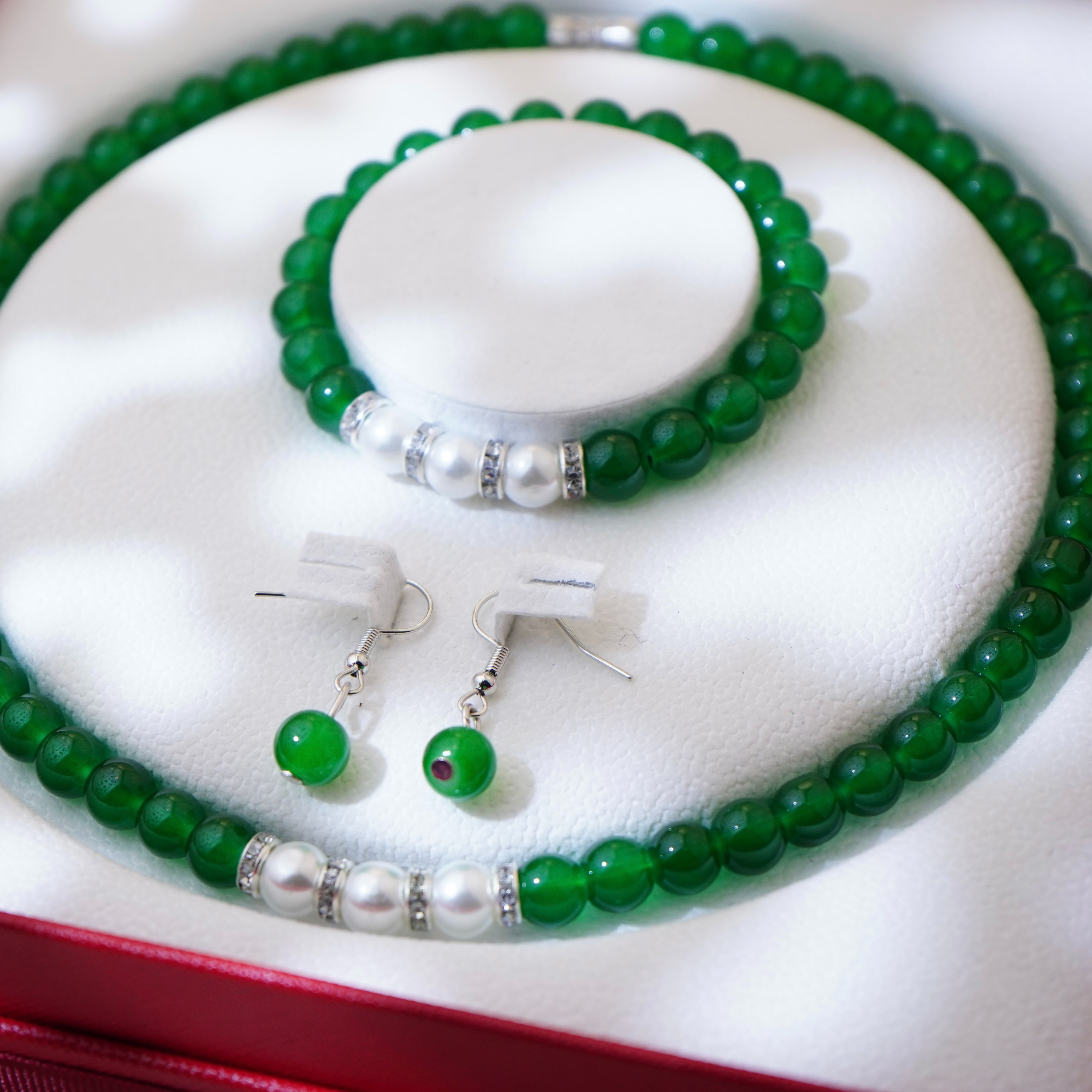 拼色圆珠三件套旗袍配饰锁骨链项链ZD0213