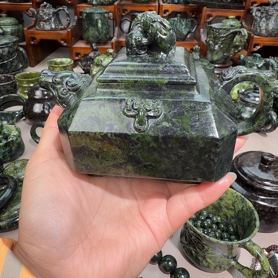 林***龙蛇纹石玉未镶嵌藏玉药王石精美茶壶