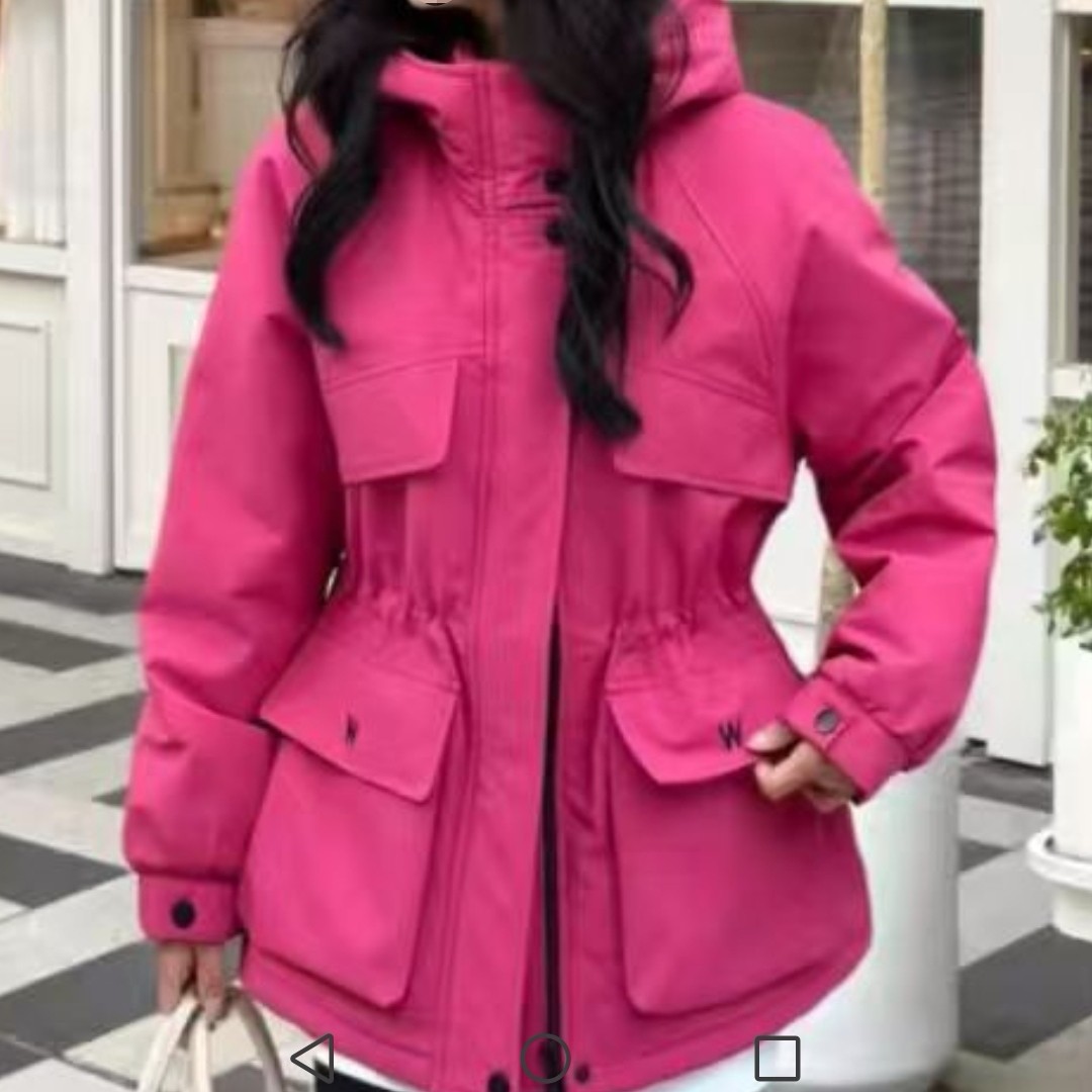 秋冬中长款连帽刺绣保暖冲锋衣女式百搭时尚外套