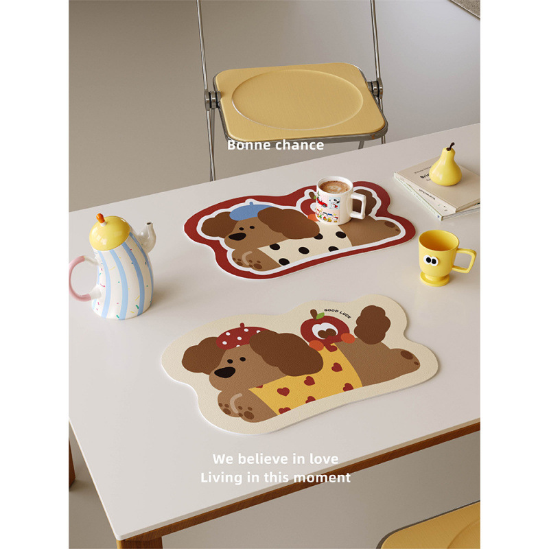 卡通腊肠狗皮革餐垫防水防油免洗咖啡台隔热桌面垫硅藻泥吸水杯垫
