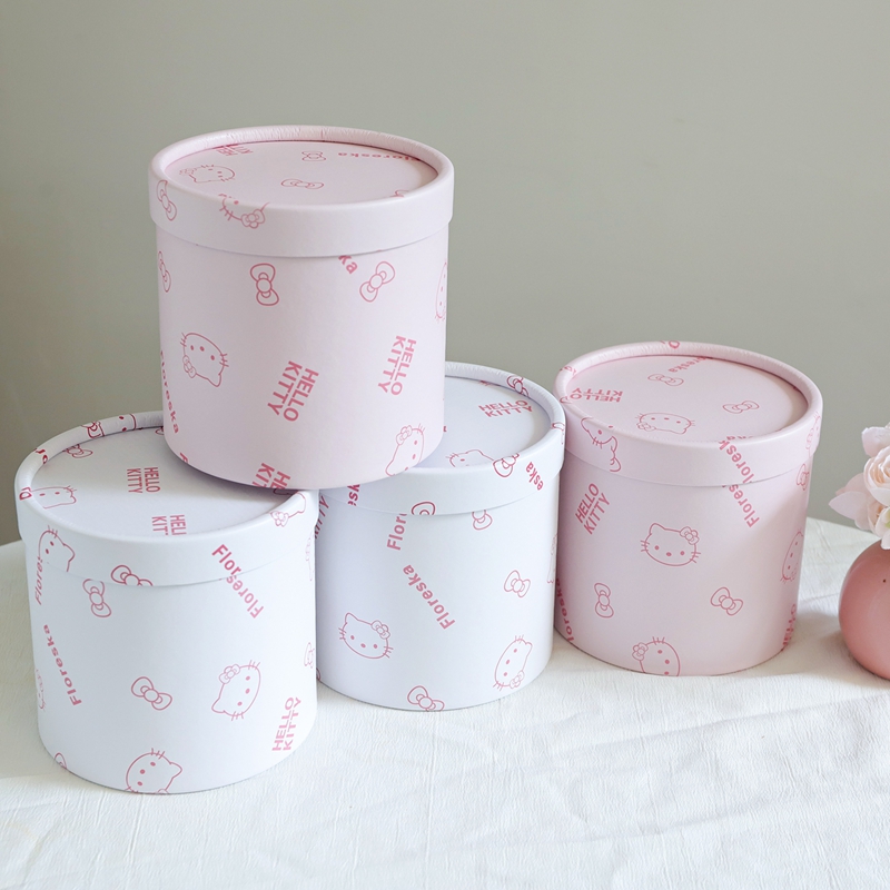 七夕节新品hello kitty迷你小圆桶插花抱抱桶空桶鲜花包装diy材料