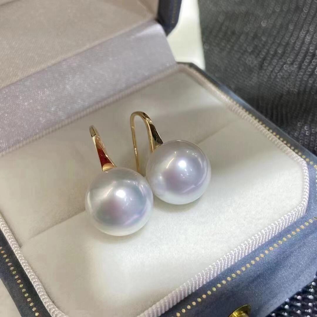 中秋限量 高跟鞋耳钩10-11mm正圆冷白极光 s925银针 时尚经典百搭