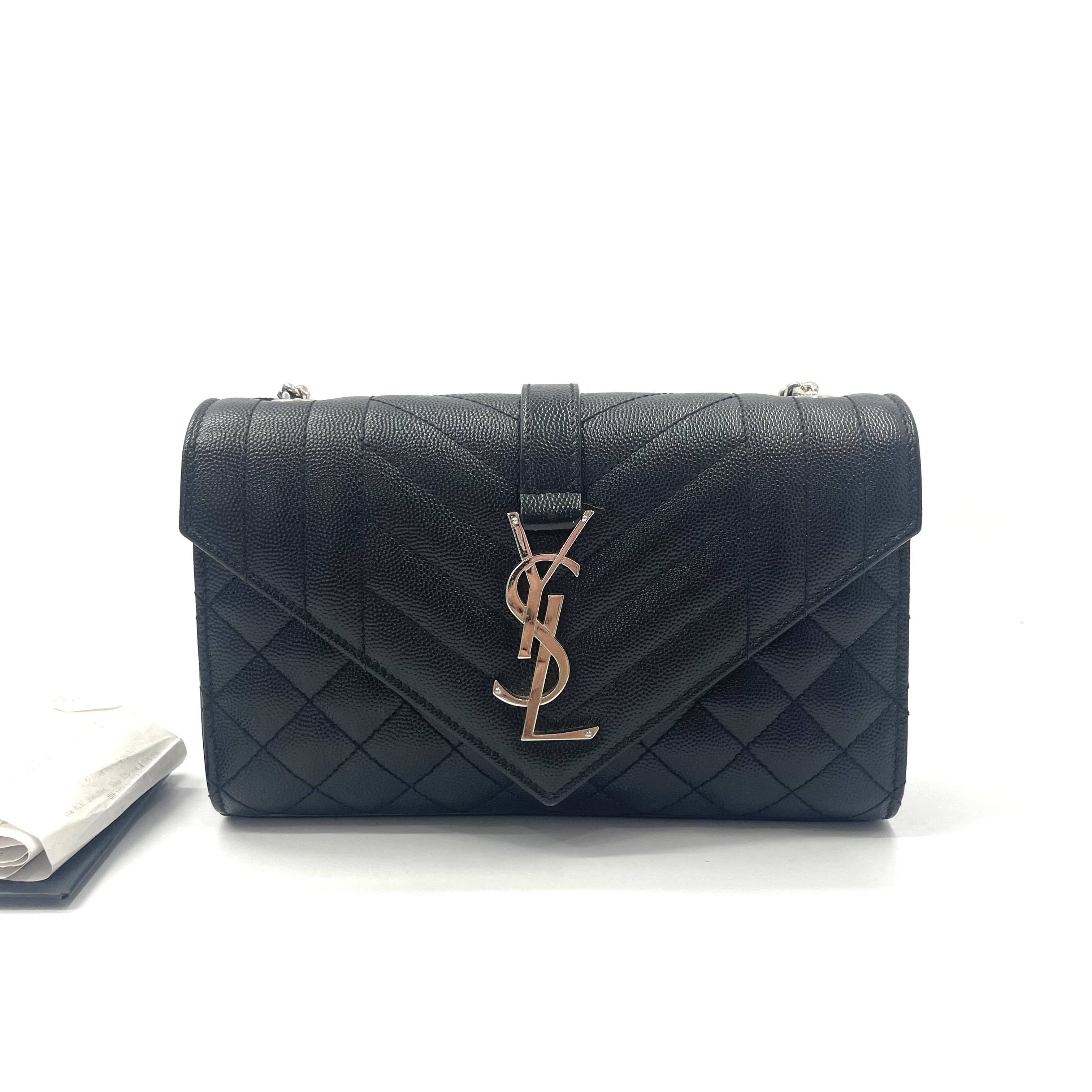 95新 YSL/圣罗兰 98新 Envelope 黑银信封包单肩斜挎包