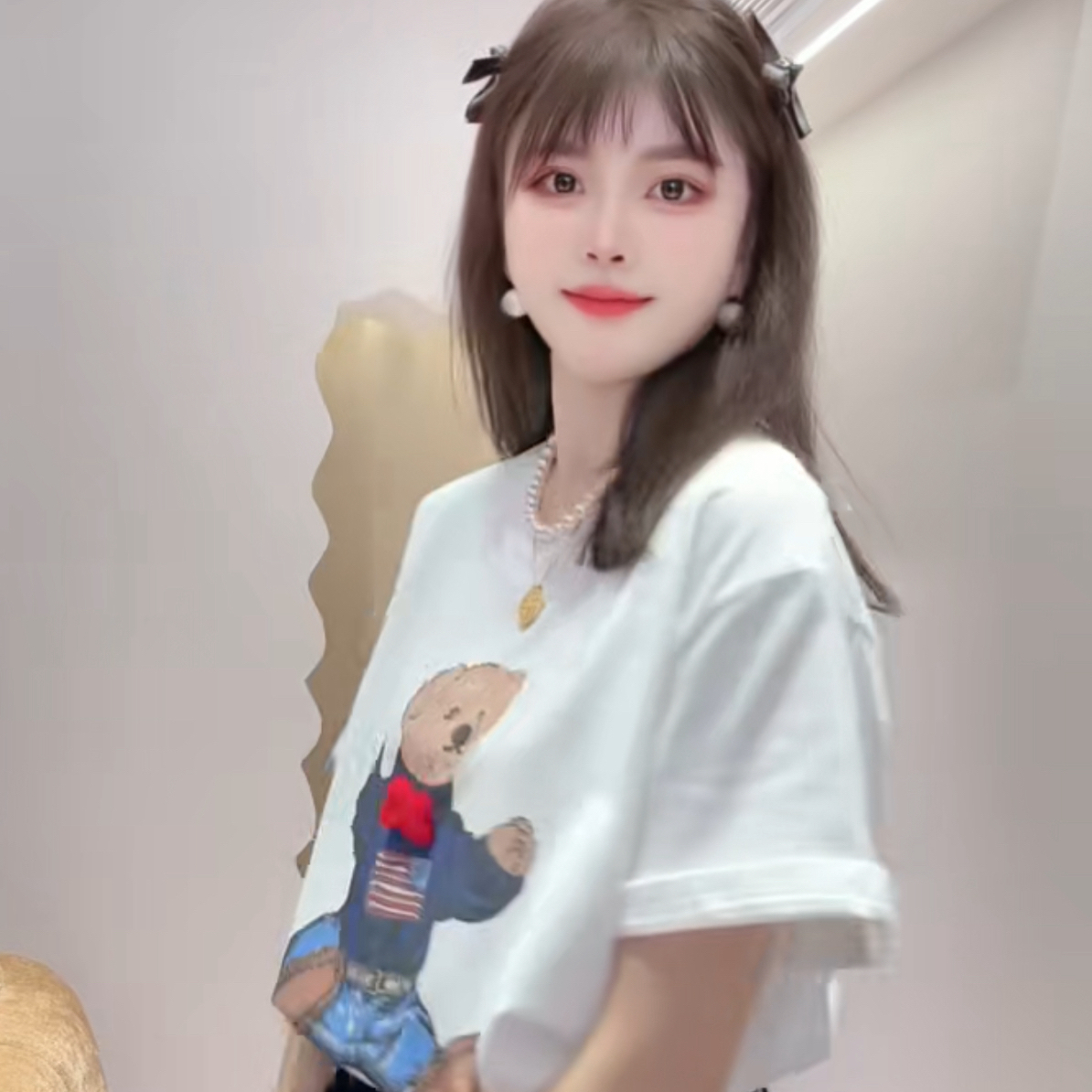 卡通动漫韩版半袖抗皱针织T恤短袖印花休闲白色圆领