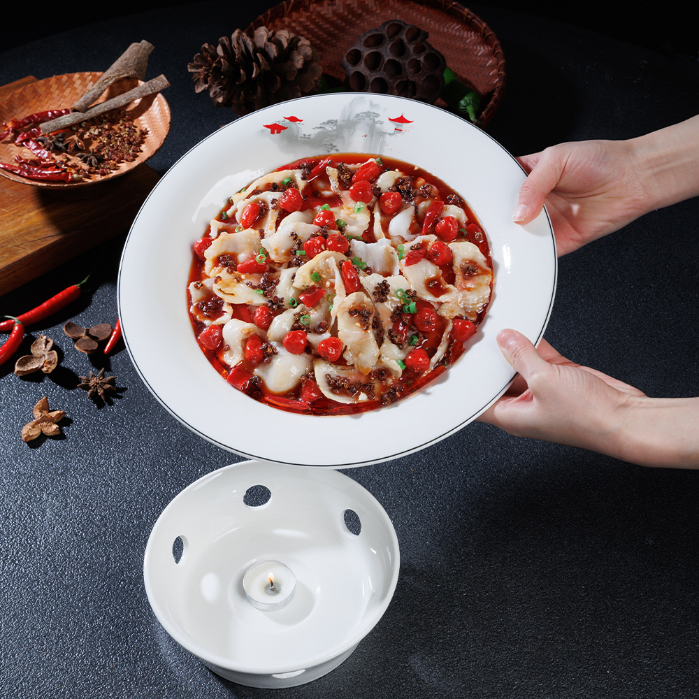 状元亭反边陶瓷加热保温明炉餐盘酒店饭店家用饺子盘高档餐具