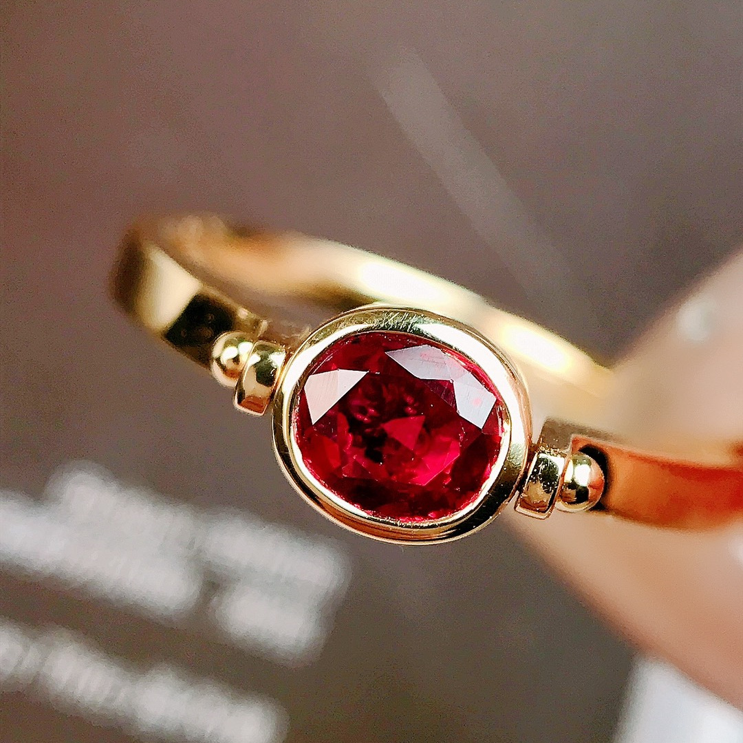 红宝石戒指/0.53ct天然红宝石18K金钻石附证#GA