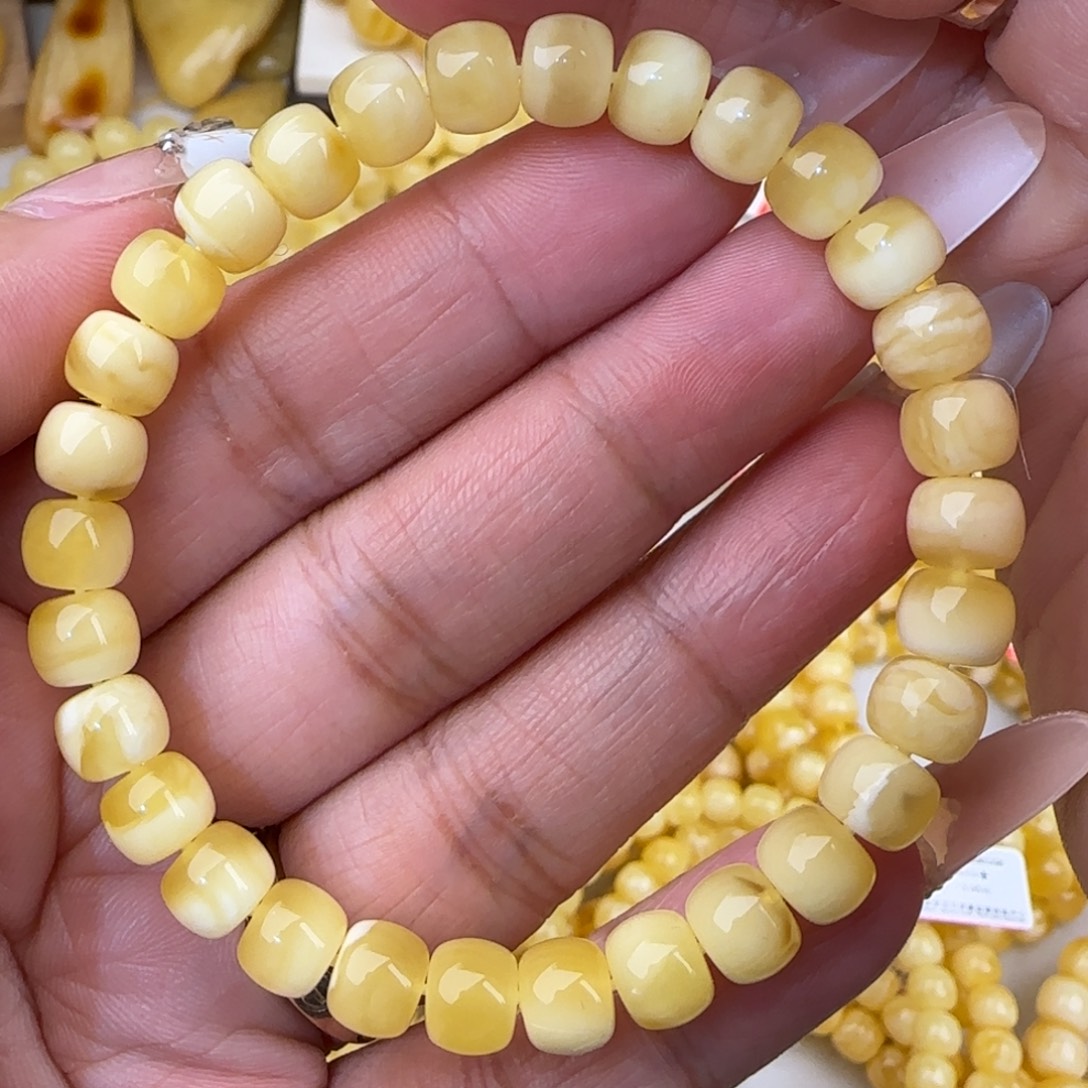 蜜蜡未镶嵌手串金白老型手串