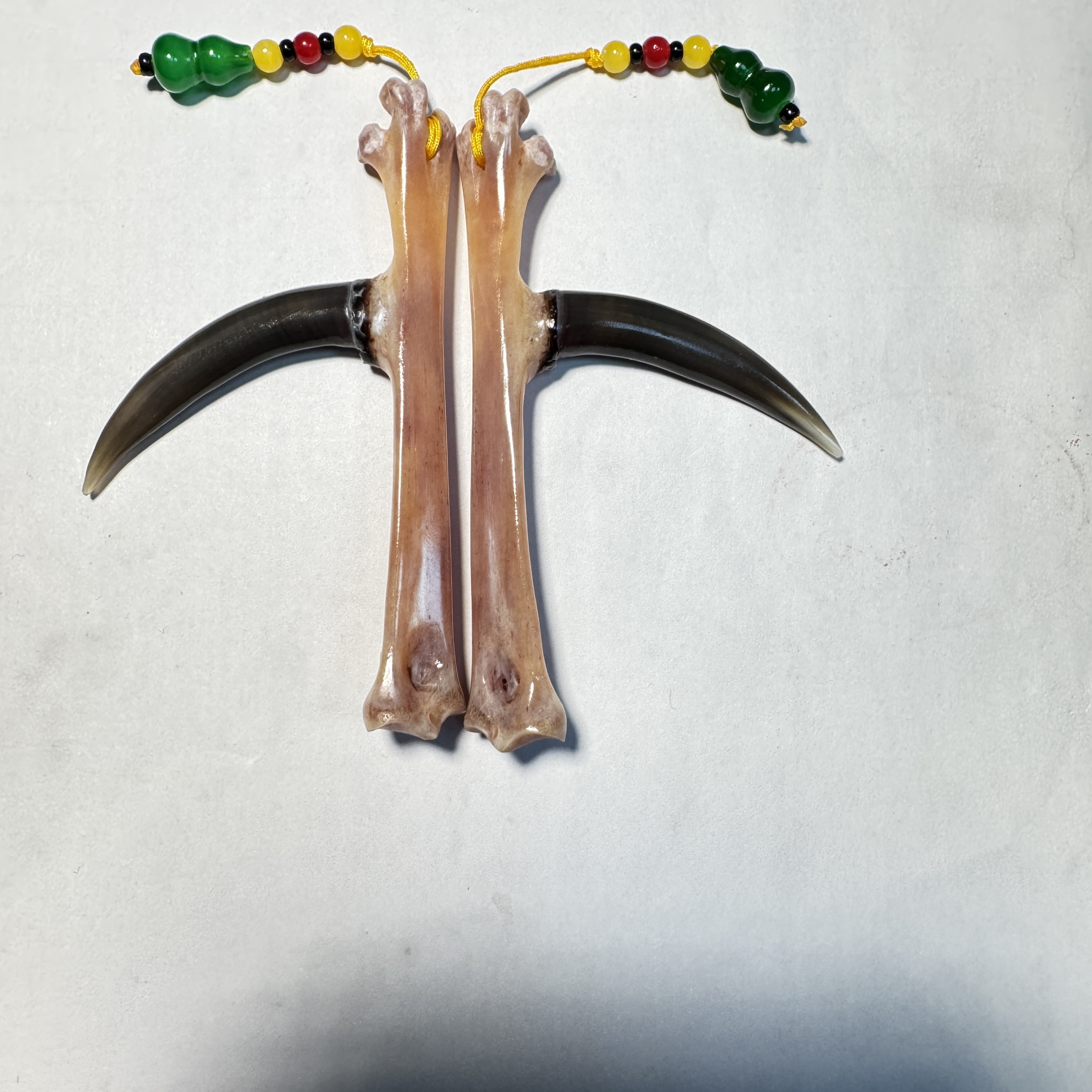 鸡爪骨工艺品，对称黑色蹬鸡爪骨一对