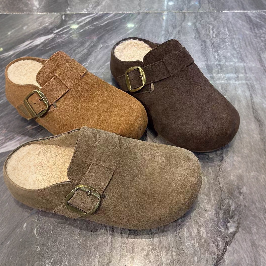 大码女鞋40-43厚底加绒勃肯鞋女秋冬新款包头半拖鞋厚底软底防滑