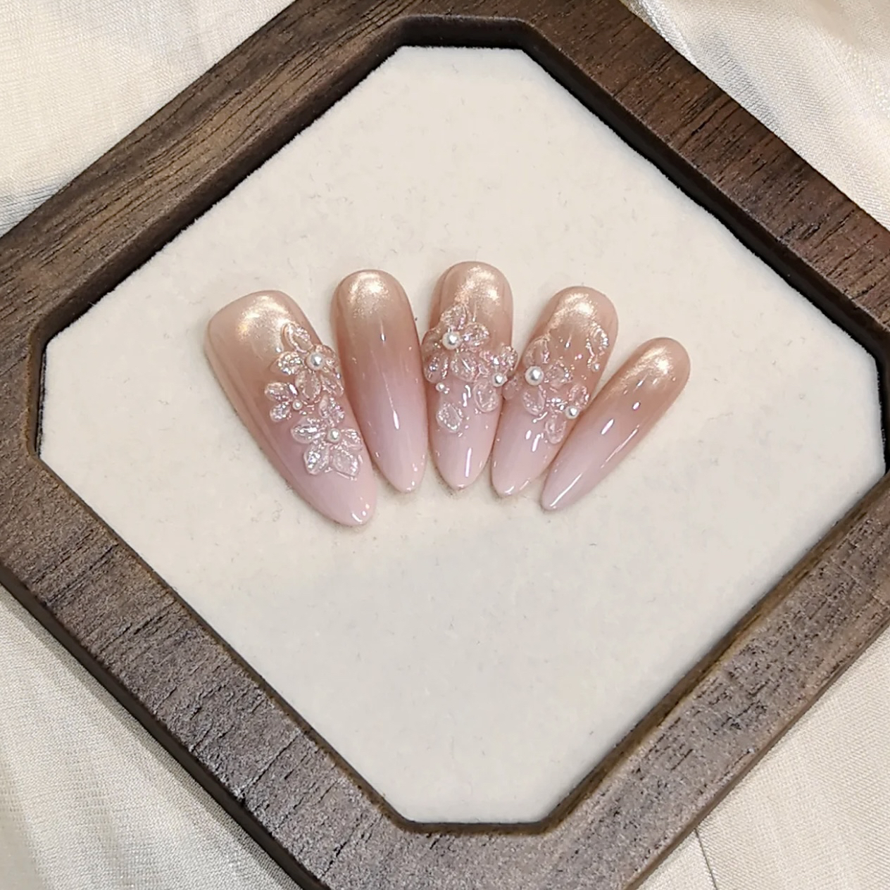 【冰花织梦】超嫩渐变色冰花猫眼温柔气质7113002纯手工穿戴甲