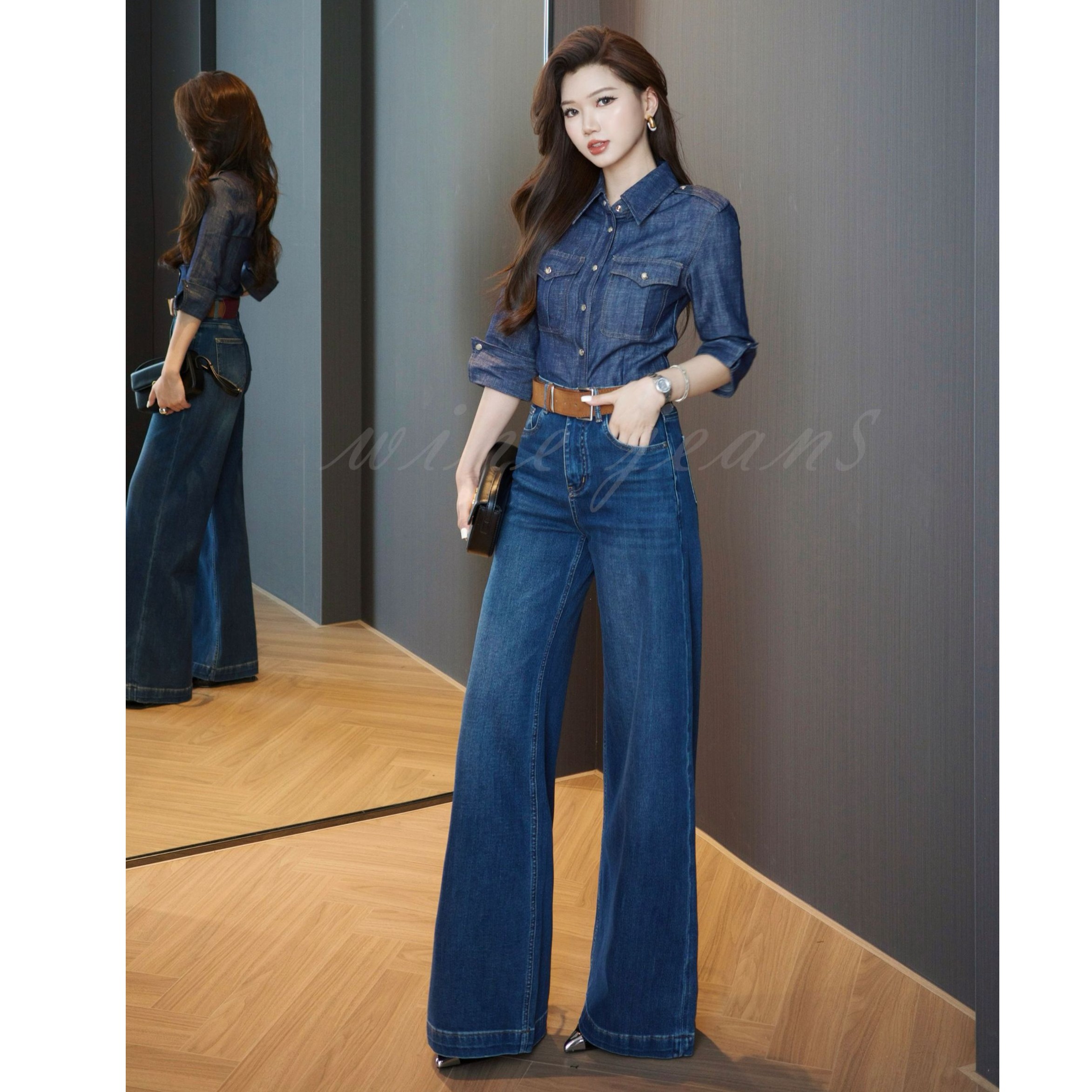 “城市剪影”冬季单裤中高腰显瘦设计气质百搭男友风洋气直筒牛仔裤