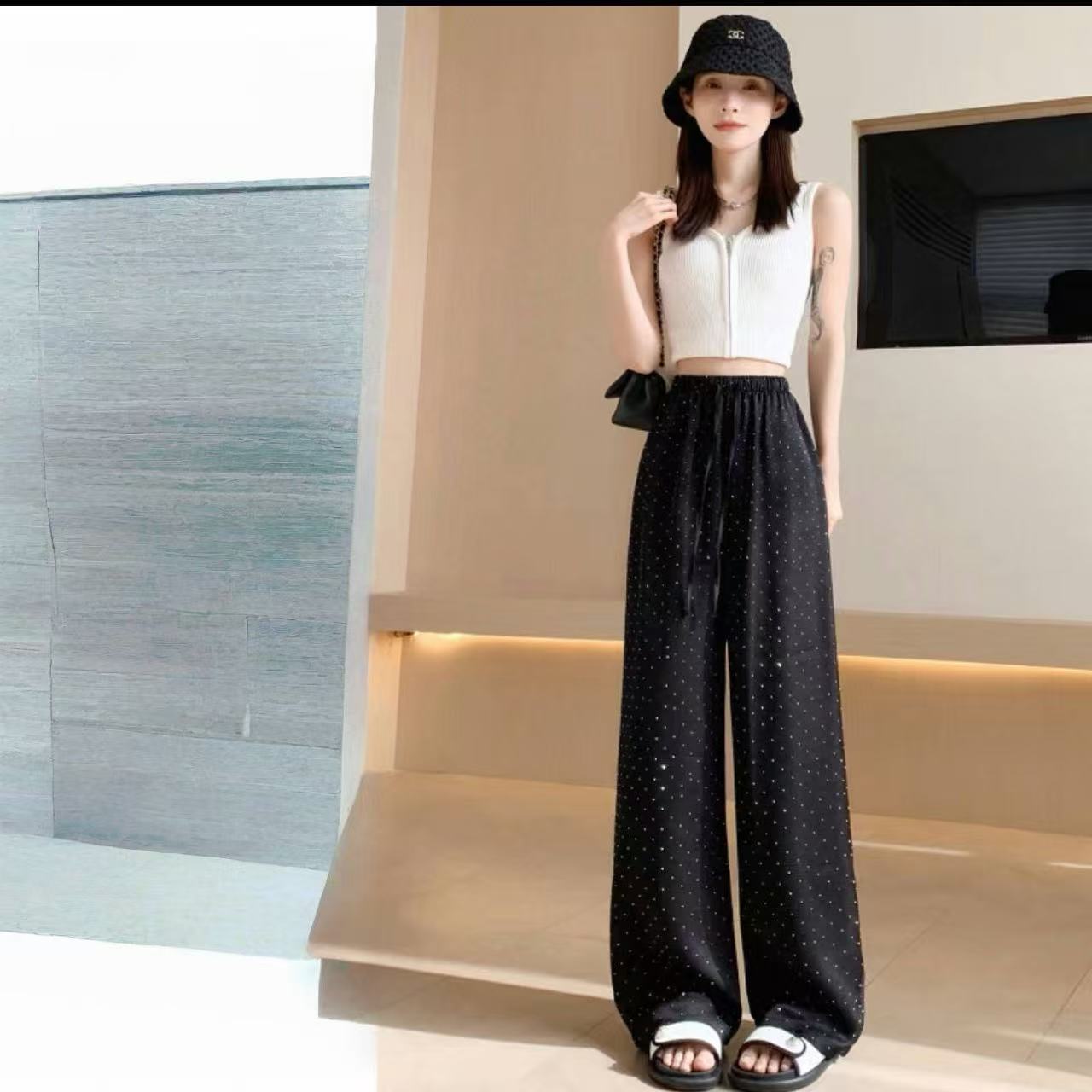 8374-（印象）黑色（波点）阔腿山本裤