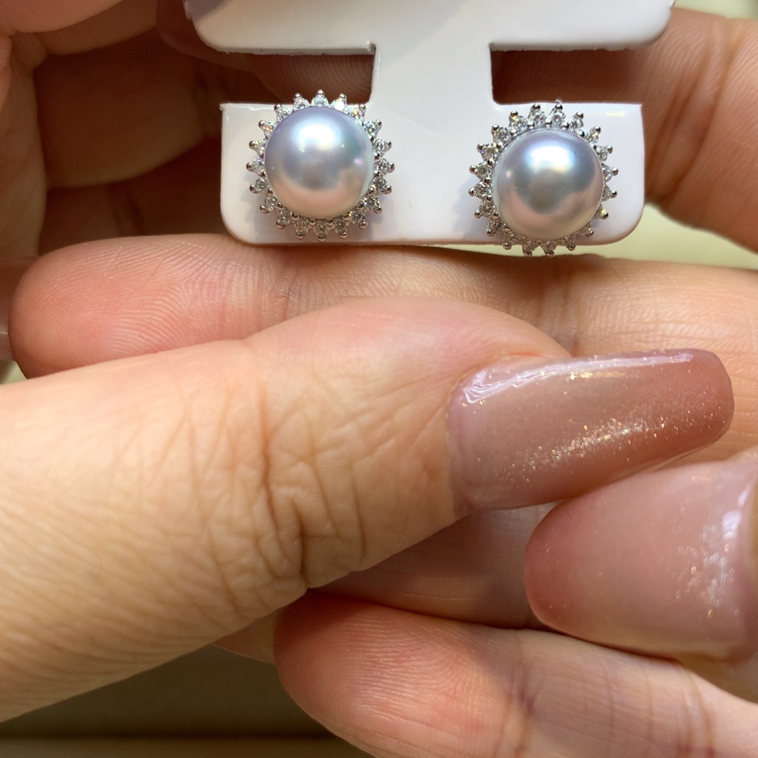 银S925镶嵌耳饰海水珍珠