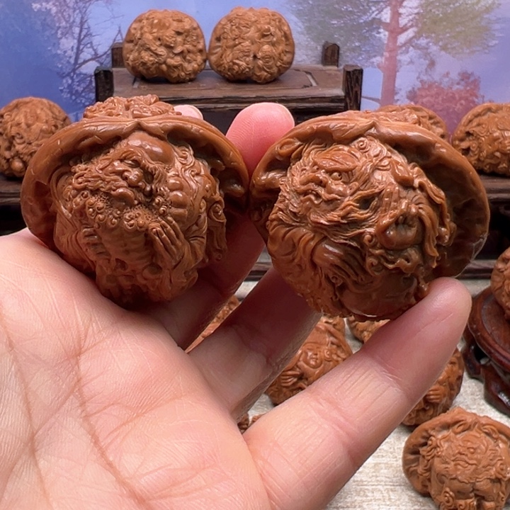 核桃把件白狮子佛道双修