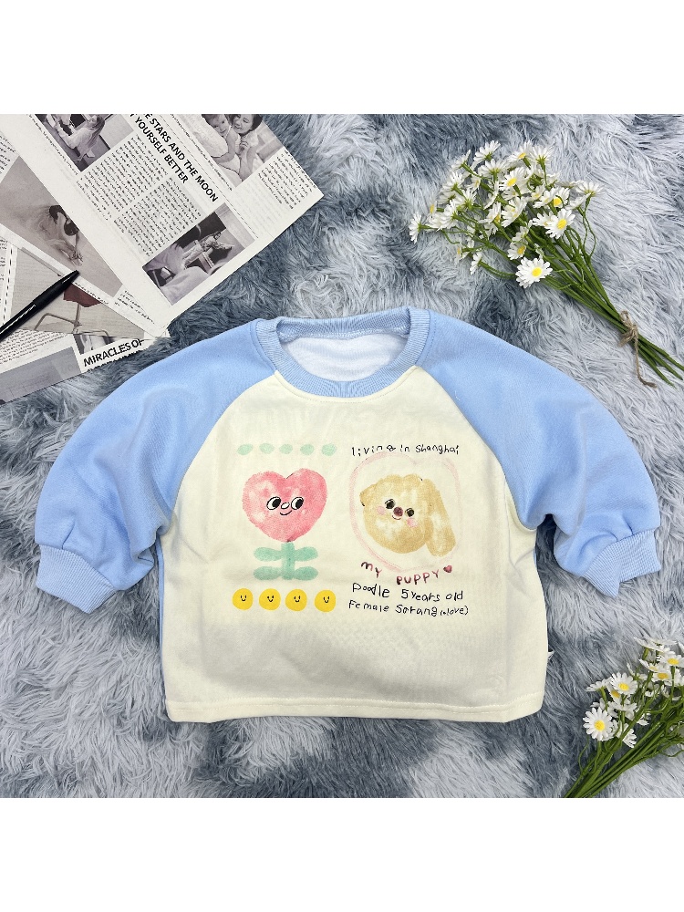 男女童可爱卡通印花春秋款撞色插肩长袖卫衣洋气韩系打底衫