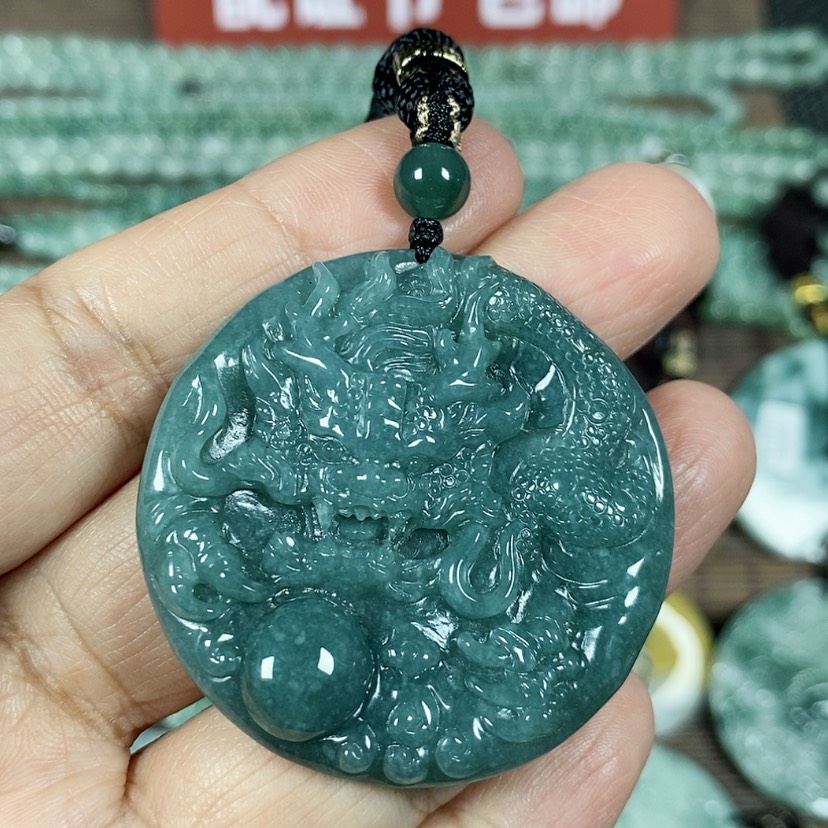 【闪购商品】翡翠颈饰未镶嵌玉吊坠翡翠玉圆形龙牌