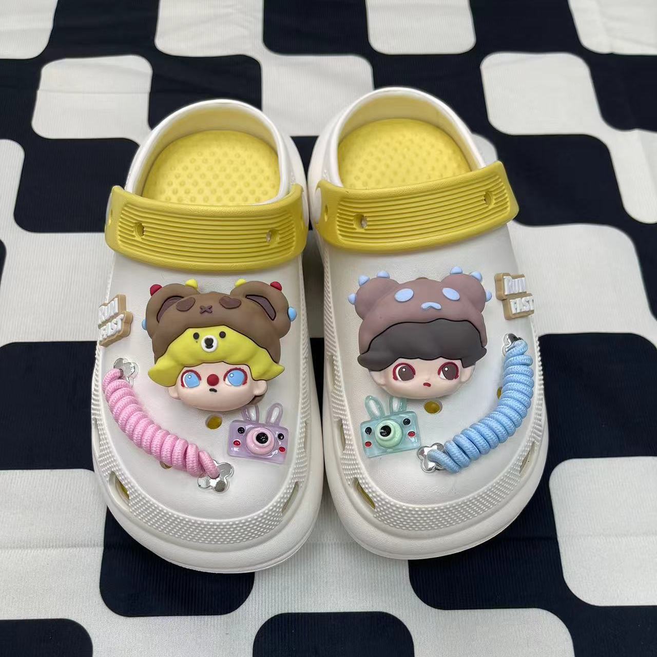 明星同款女鞋洞洞鞋潮流百搭纯EVA五公分跟高踩屎感