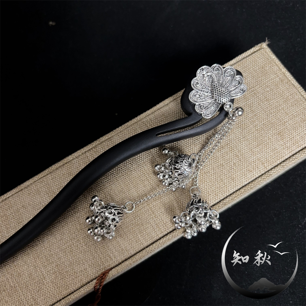 a684【孔雀铃铛】18公分新中式国风气质木簪古风重工发簪铃铛头饰