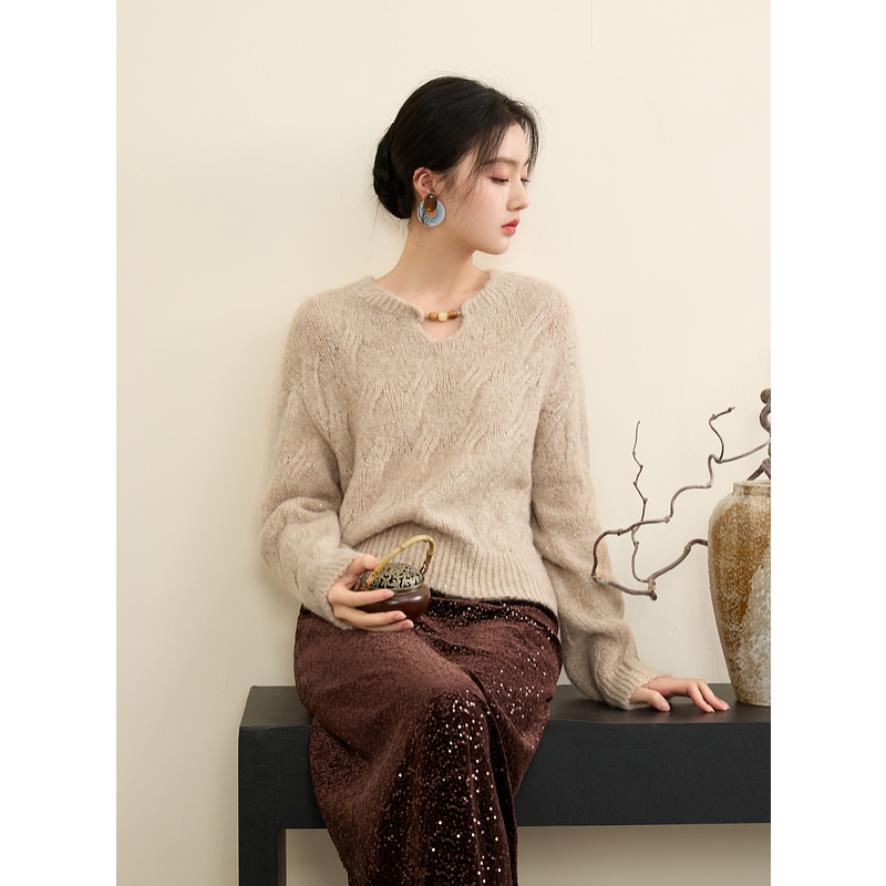 【三彩新中式】【浮生若梦】2025春季新款针织衫新年红羊毛衣女C