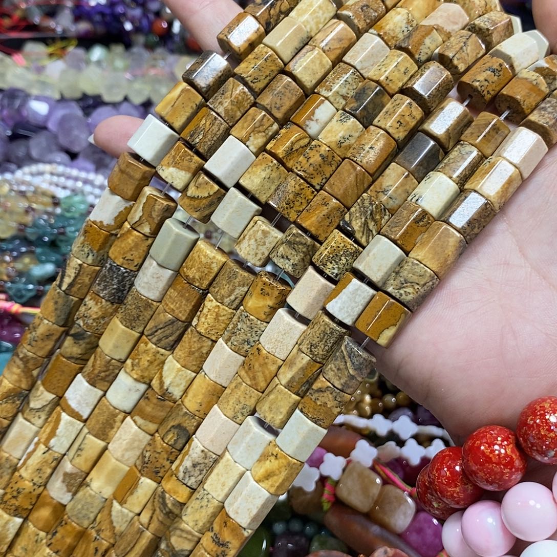 玛瑙/玉髓未镶嵌珠宝半成品图画六楞切柱一条卡10mm