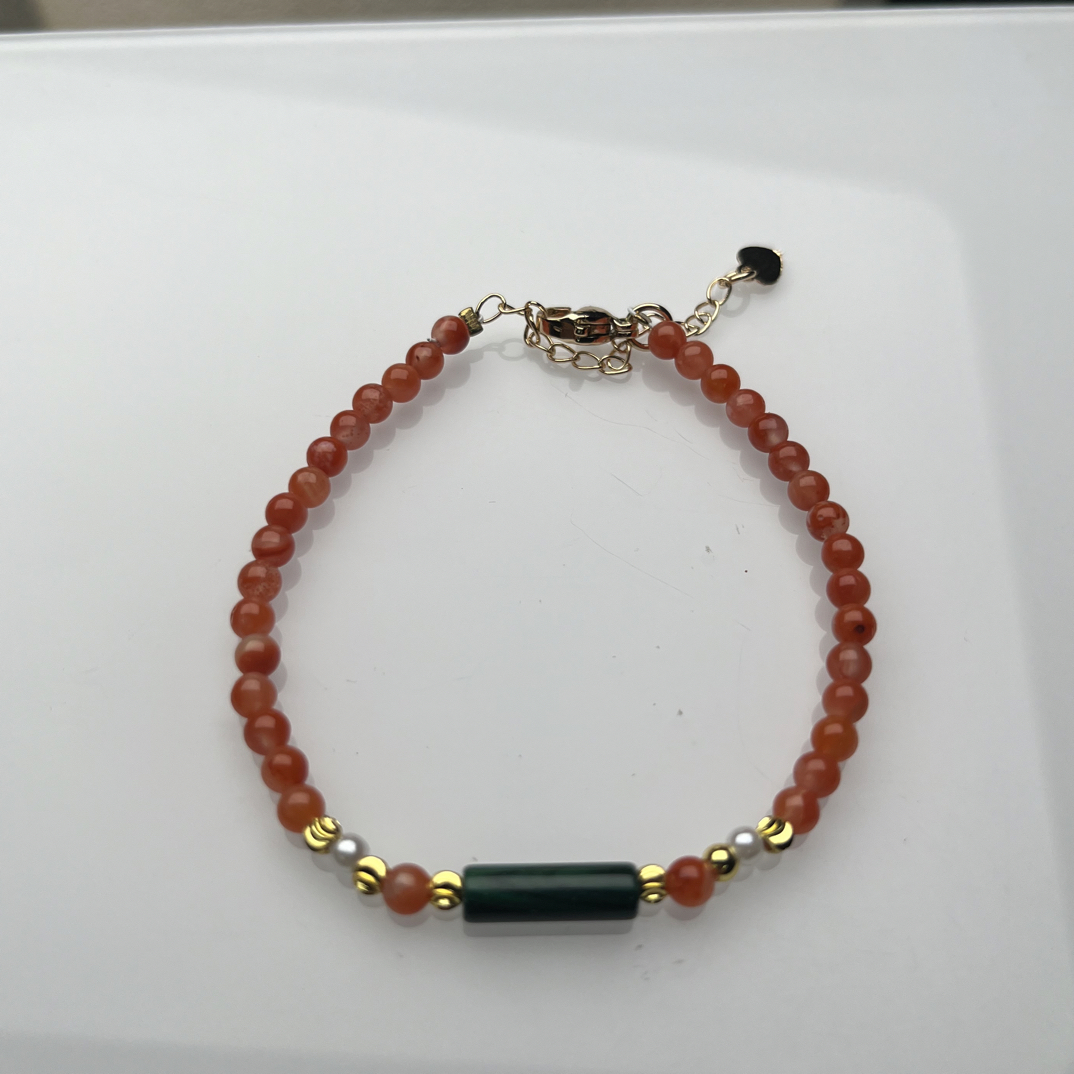 天然3.8mm南红玛瑙孔雀石单圈手链