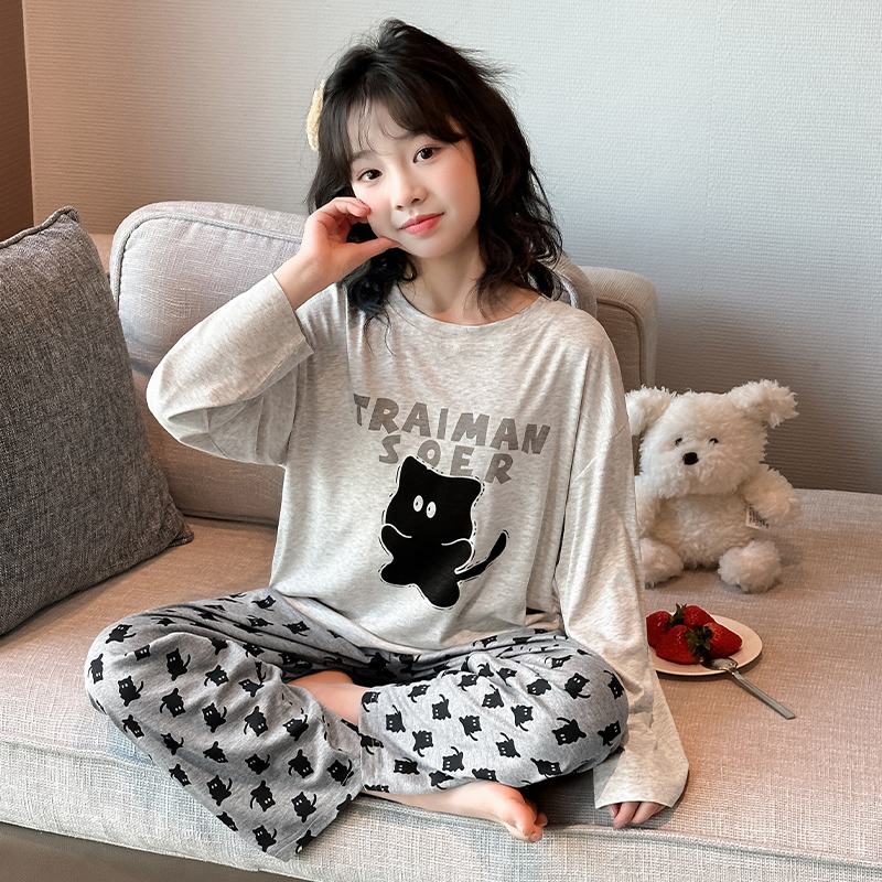 儿童睡衣女童春秋季莫代尔新款家居服女孩可爱卡通宽松可外穿套装