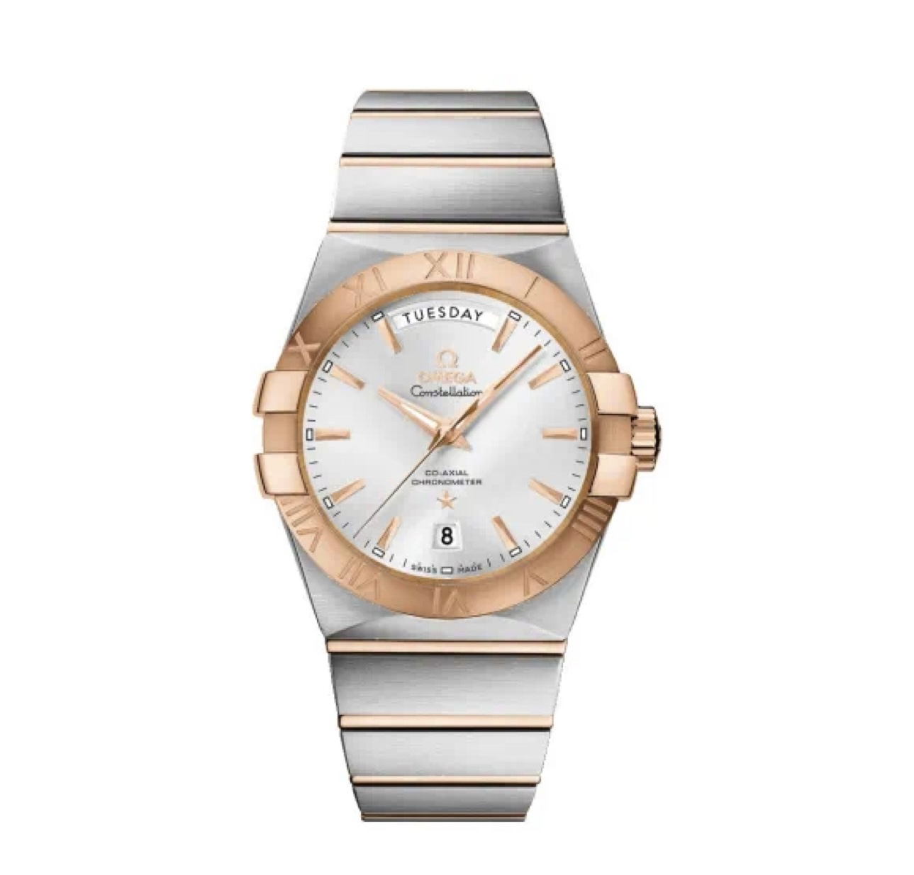 未使用 Omega/欧米茄 星座系列/男表/38mm/双日历机械玫瑰金