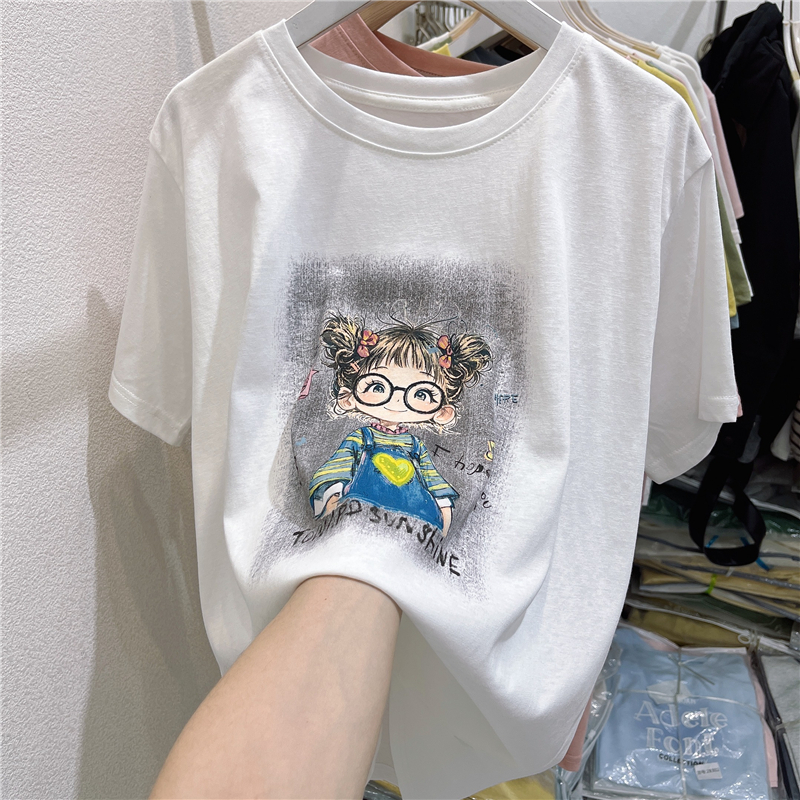 韩版复古大码雪花棉女装短袖t恤夏季新款胖mm小众设计感上衣2