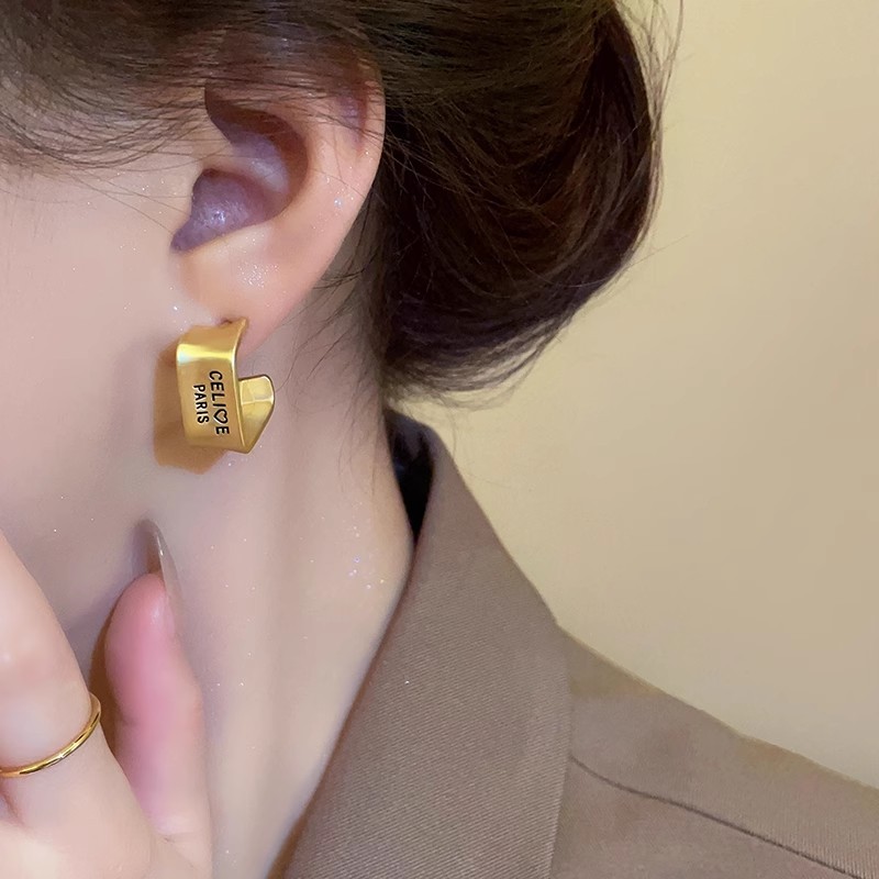 铜合金耳饰 复古哑光金色拉丝耳圈耳环新款耳扣港风气质耳环女ins