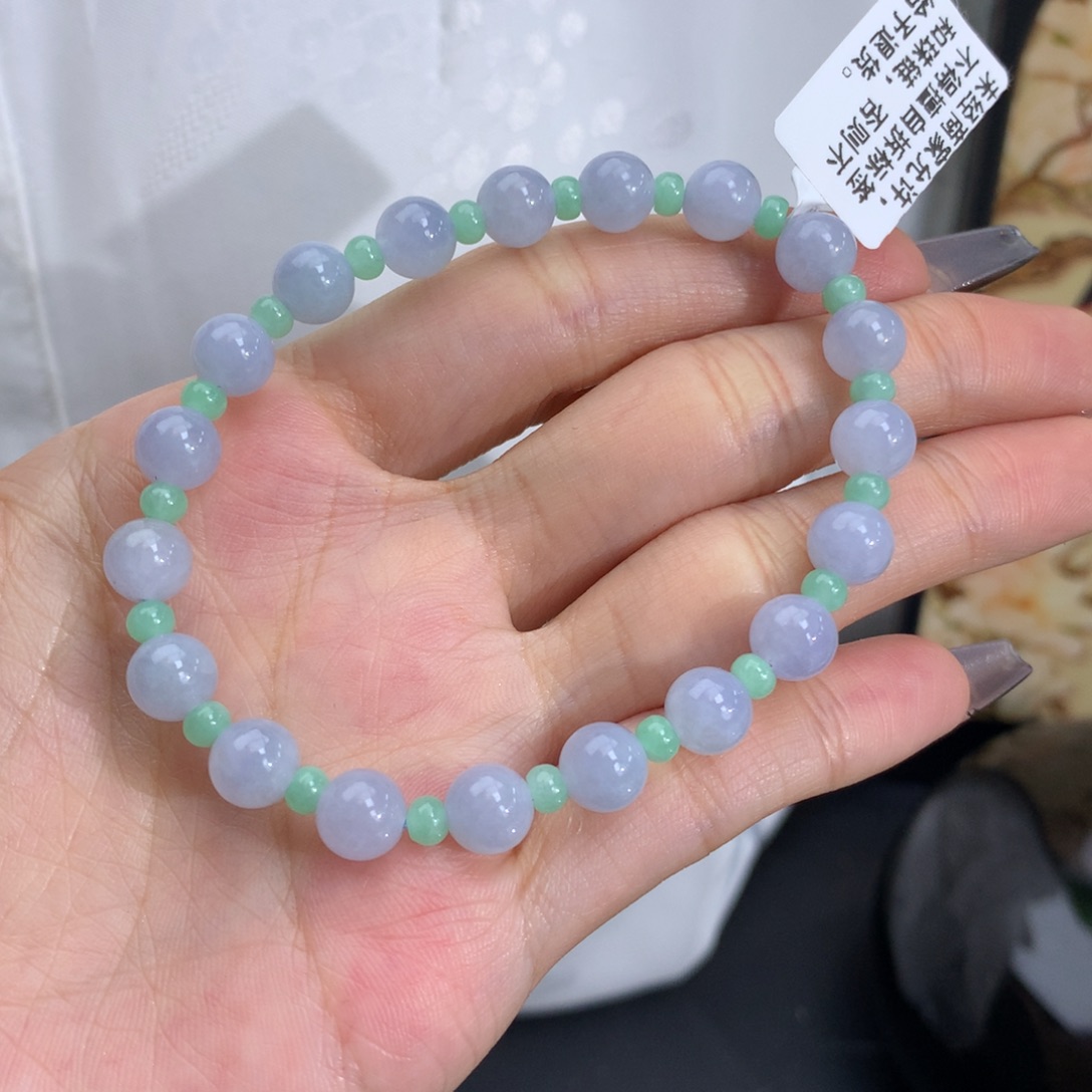 翡翠手链未镶嵌卡3.8-7冰胶双彩手串