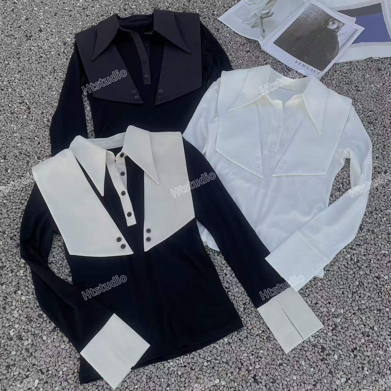 2025年春季新款气质百搭西装领假两件弹力打底衫