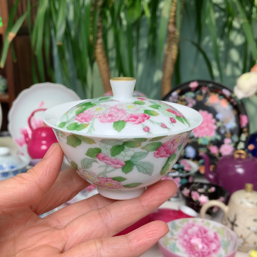 【闪购商品】蔷薇盖碗斗笠珐琅彩