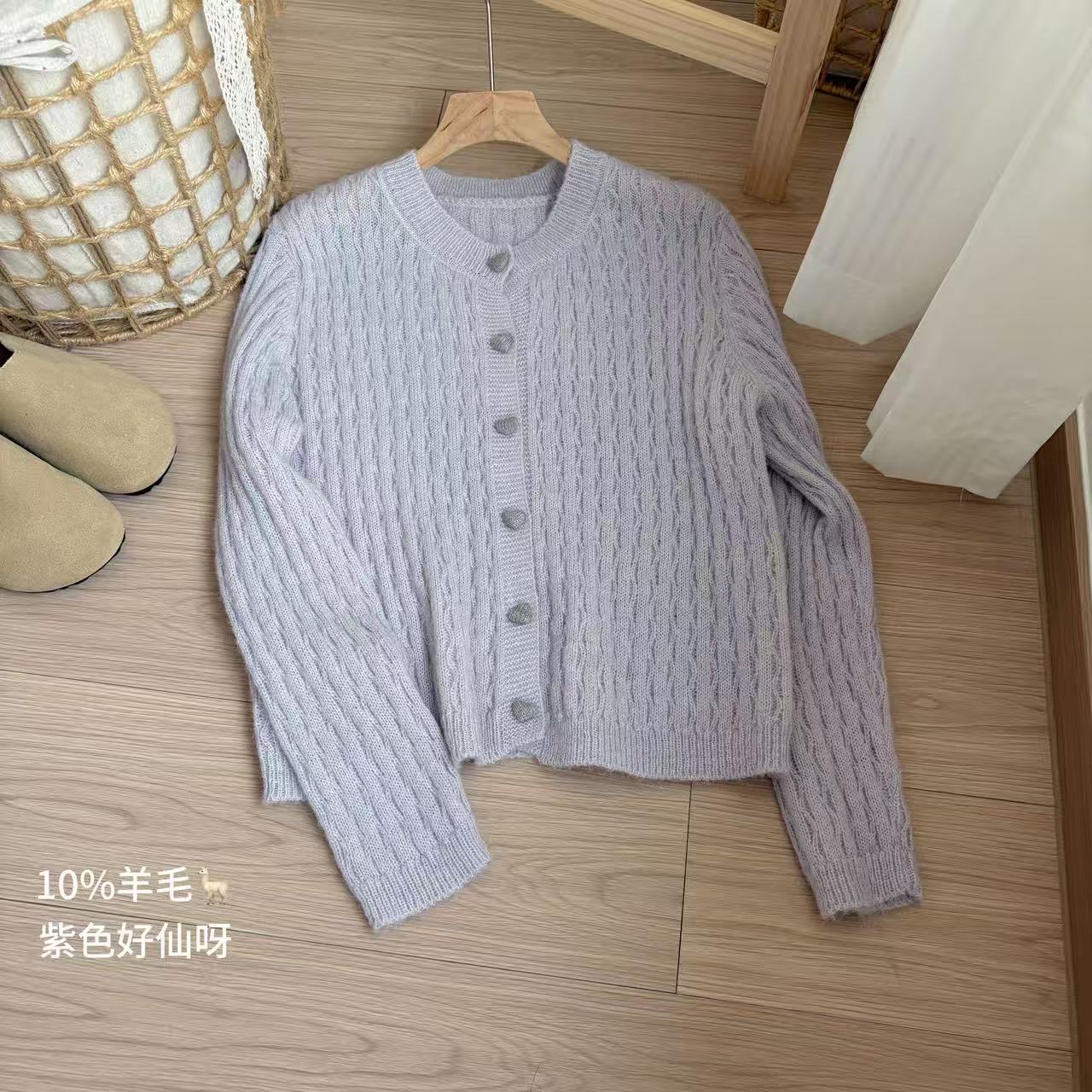 小柒家A0494-慵懒时尚通勤风针织休闲上衣