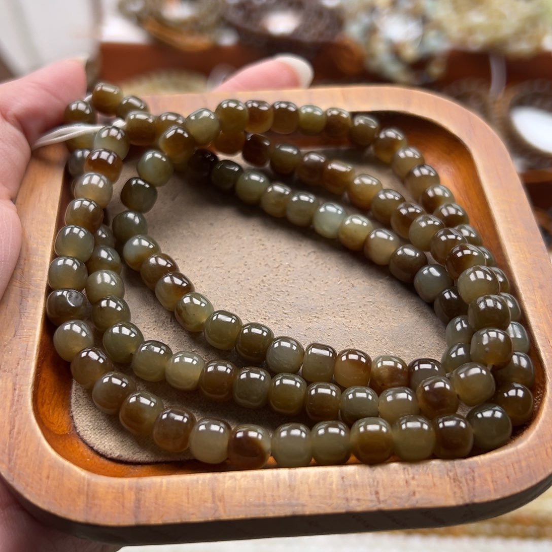 毛衣链未镶嵌和田玉珠串6*7mm