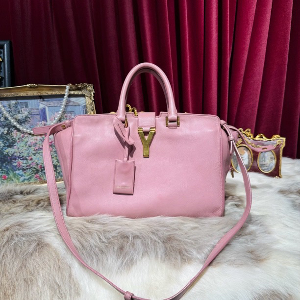 95新 YSL/圣罗兰 全原粉色小号托特斜挎包LY0021