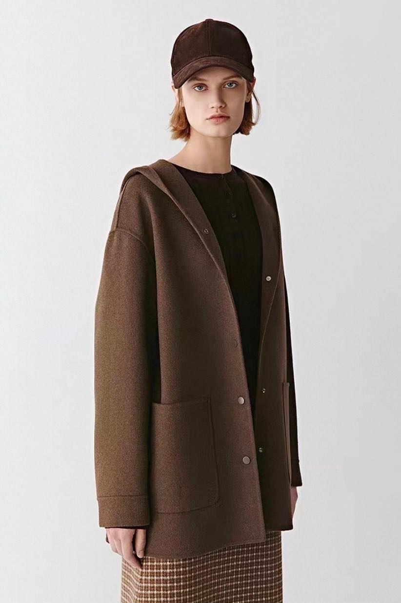 杰瑞【氛围感神衣】小禾宽松连帽羊绒80支澳毛双面呢短款大衣