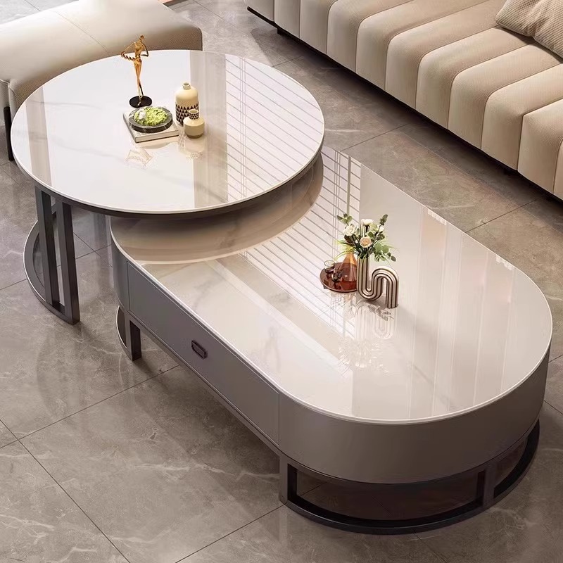 岩板茶几轻奢现代简约椭圆形网红小户型茶几桌2025新款电视柜组合