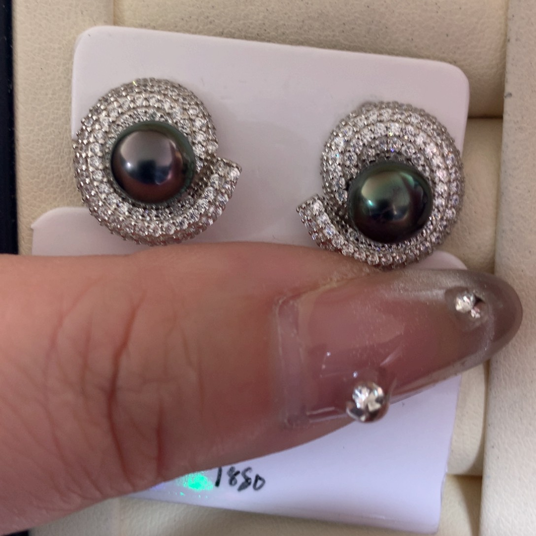 海水珍珠耳饰银S925镶嵌