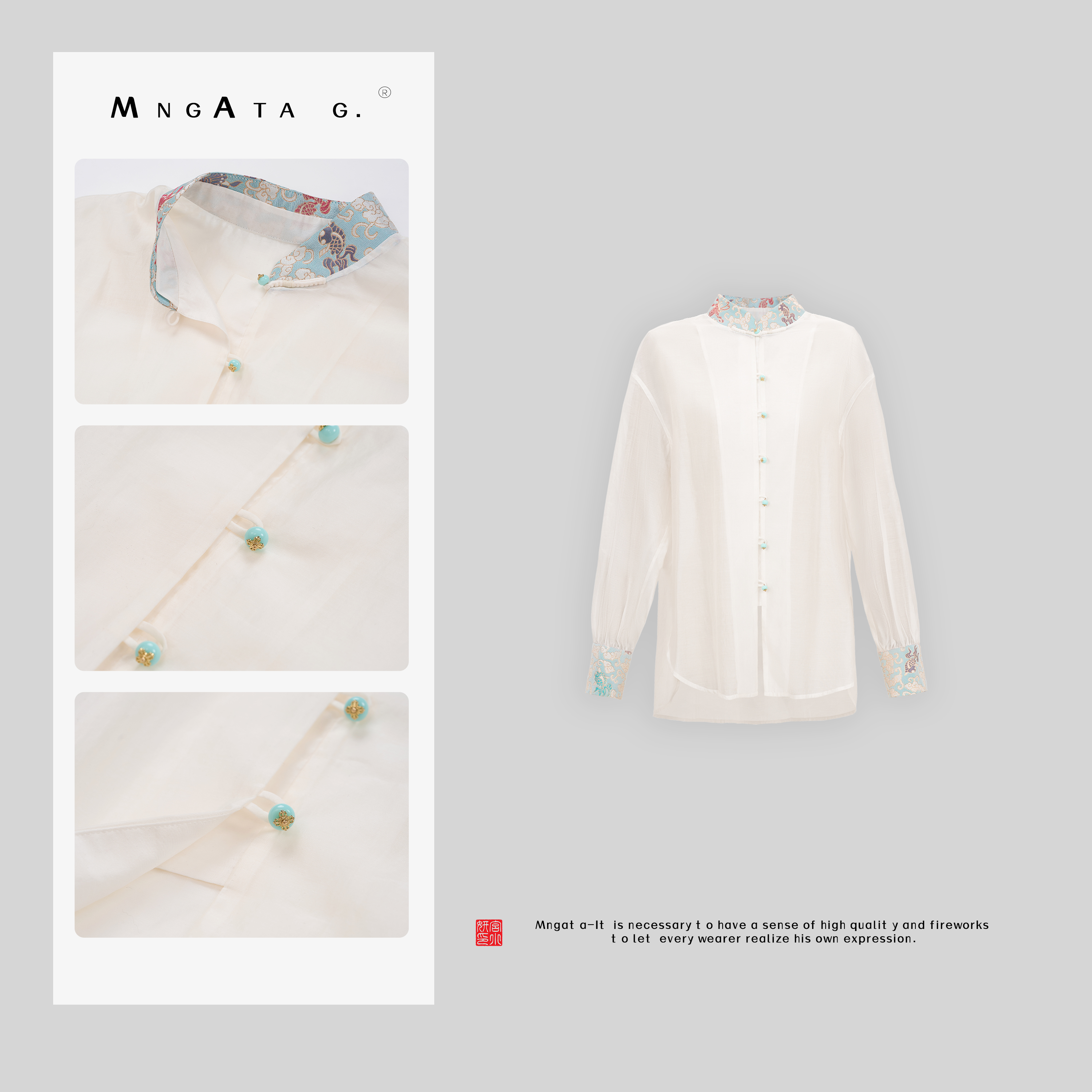 MNGATA G.宫小妍【长相思】夏日新中式穿搭中国风拼袖上衣4X031867