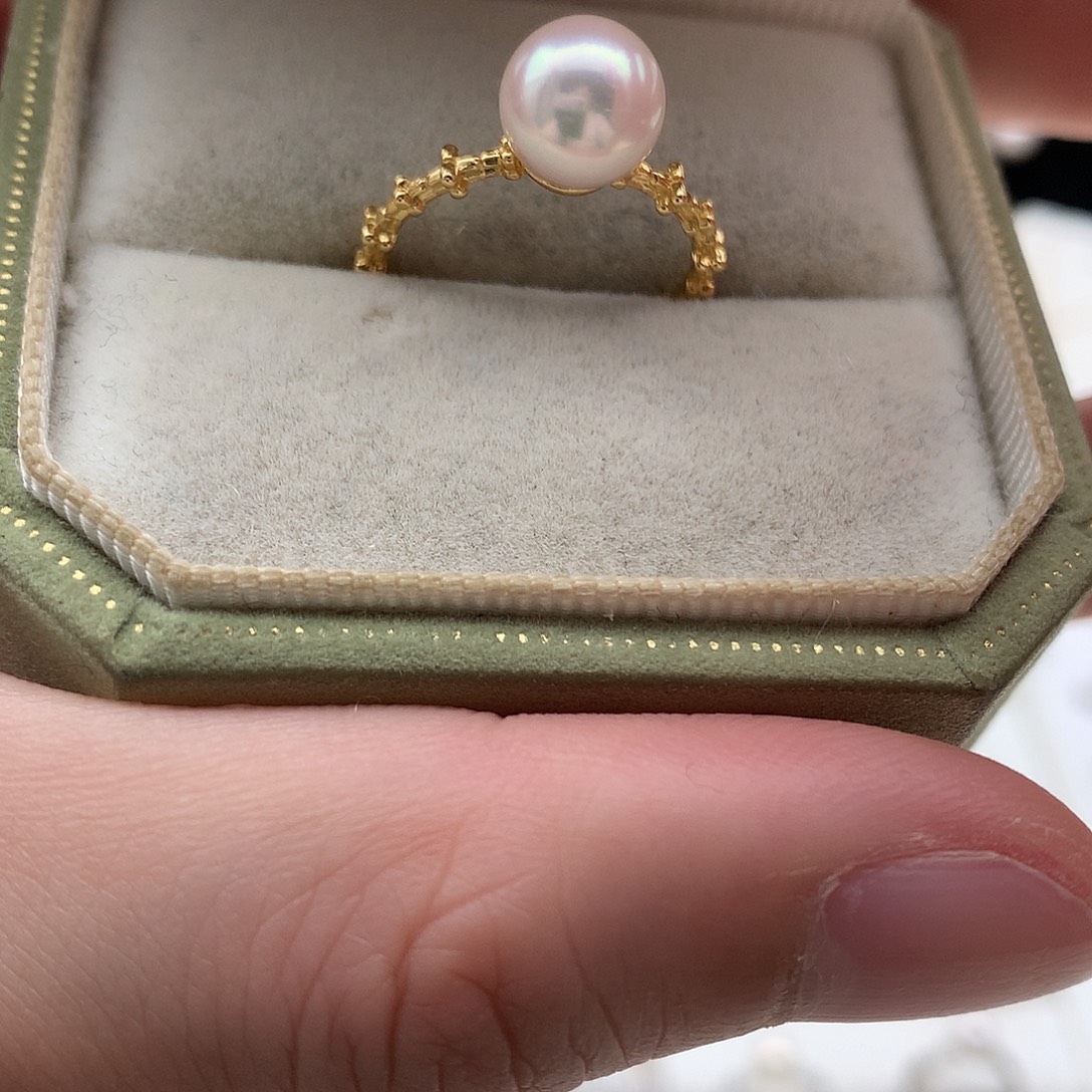 银S925镶嵌戒指海水珍珠8-8.5mm ak