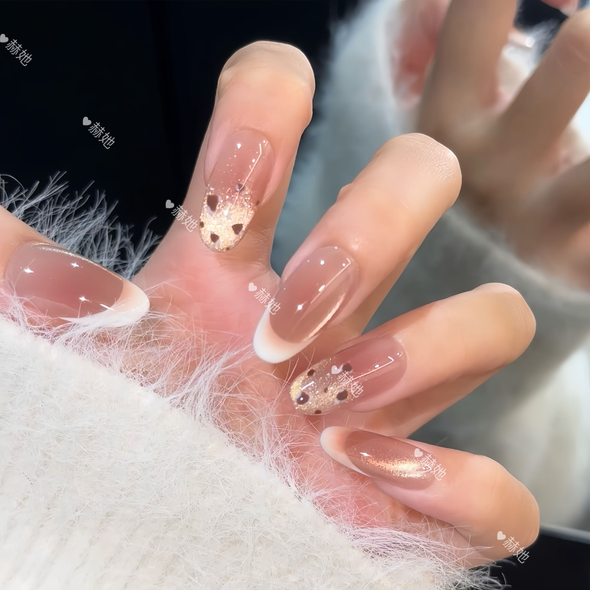 【奶咖爆豹】秋冬高级感渐变奶白法式豹纹千金款  纯手工显白穿戴甲