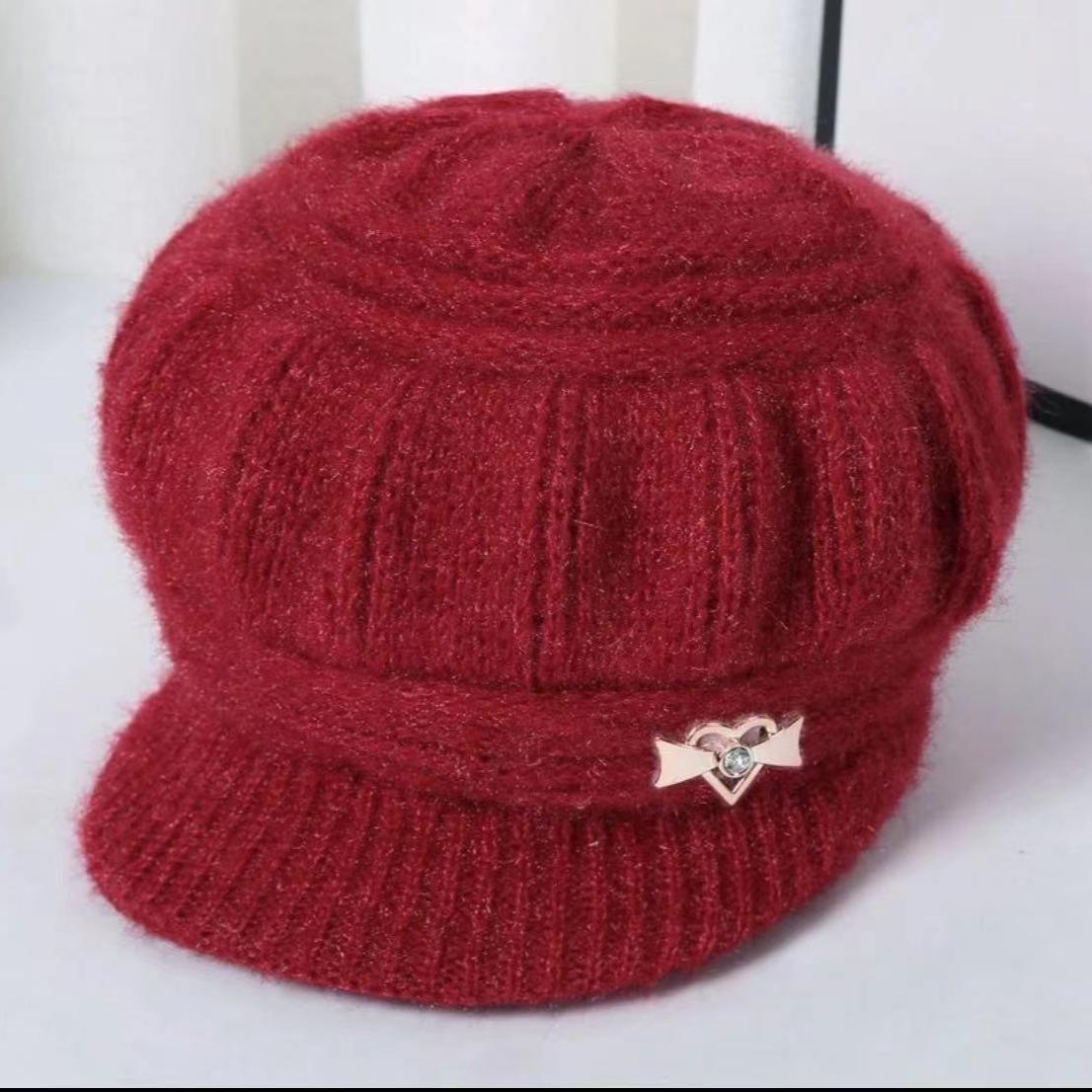 冬季新款老人帽子女时尚百搭中老年妈妈针织帽加绒保暖奶奶毛线帽