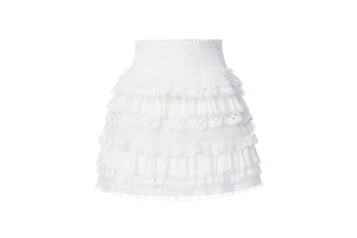 花颜颜白色甜心蕾丝刺绣层层蛋糕半裙2024A字短裙