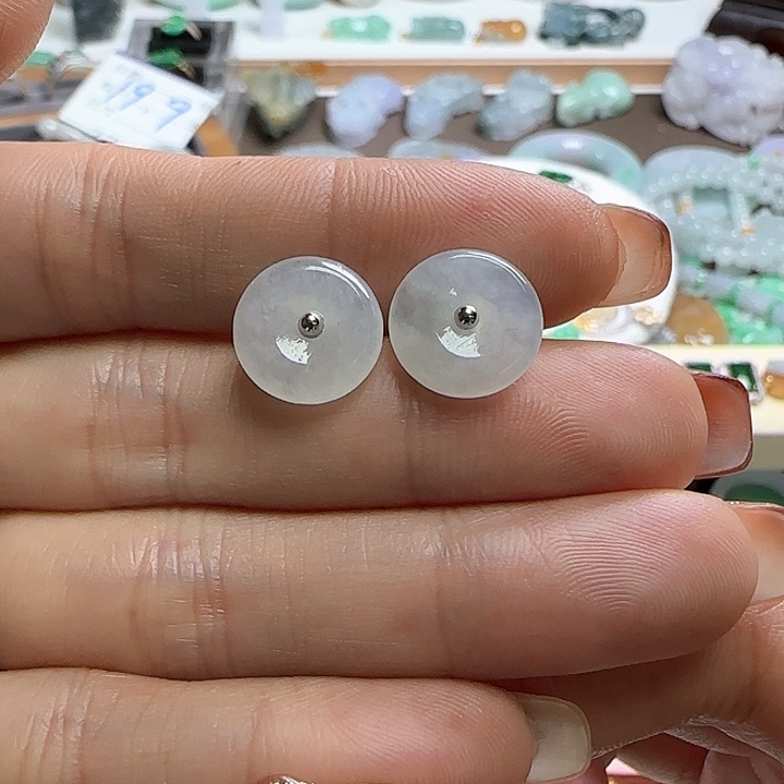 翡翠颈饰未镶嵌白冰平安扣耳钉