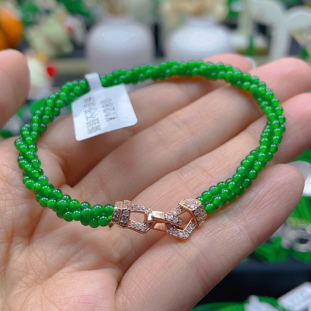 翡翠手串银S925镶嵌天然A货翡翠手串