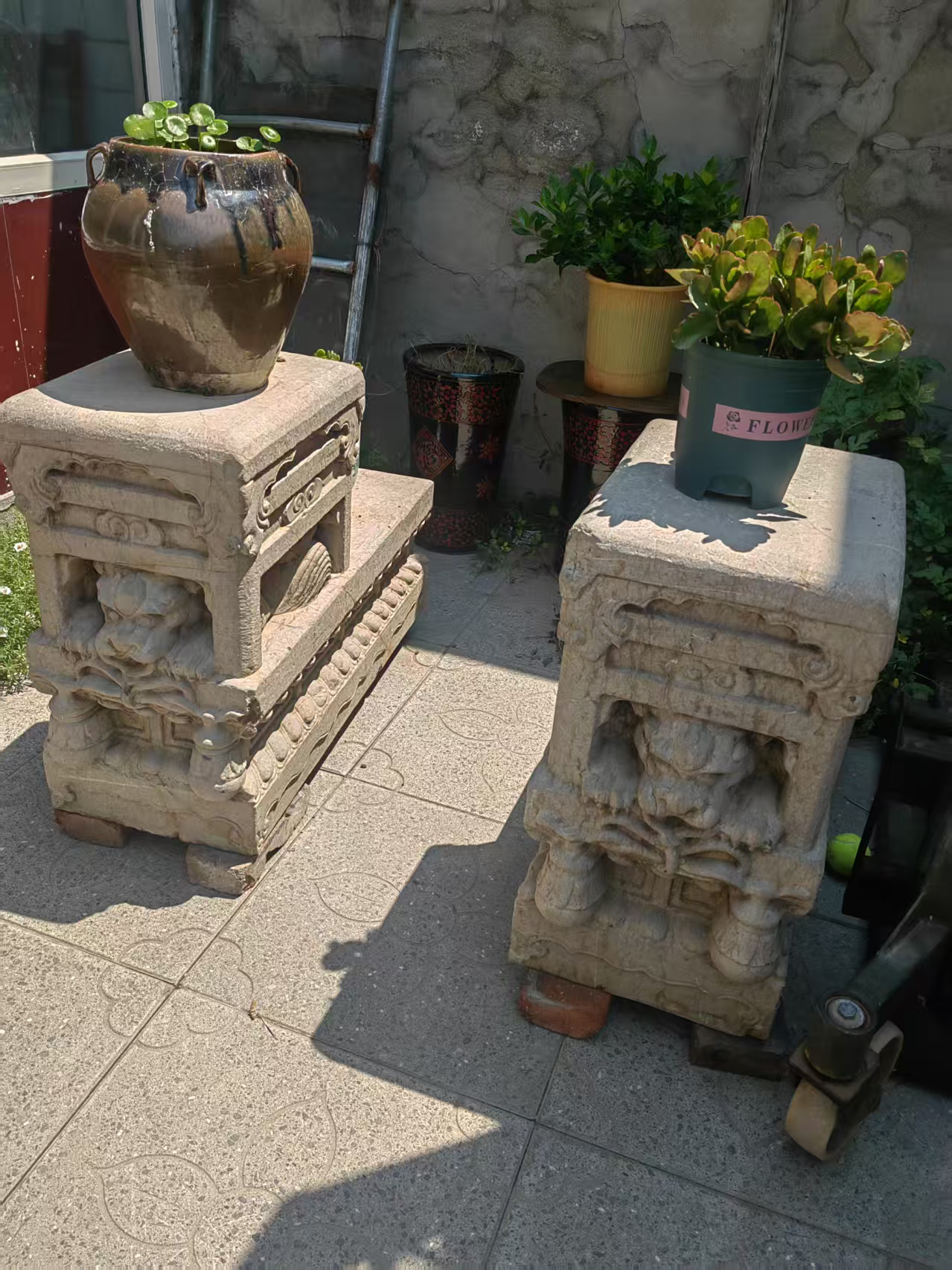 坐子，雕莲花座藏品适合庭院装饰