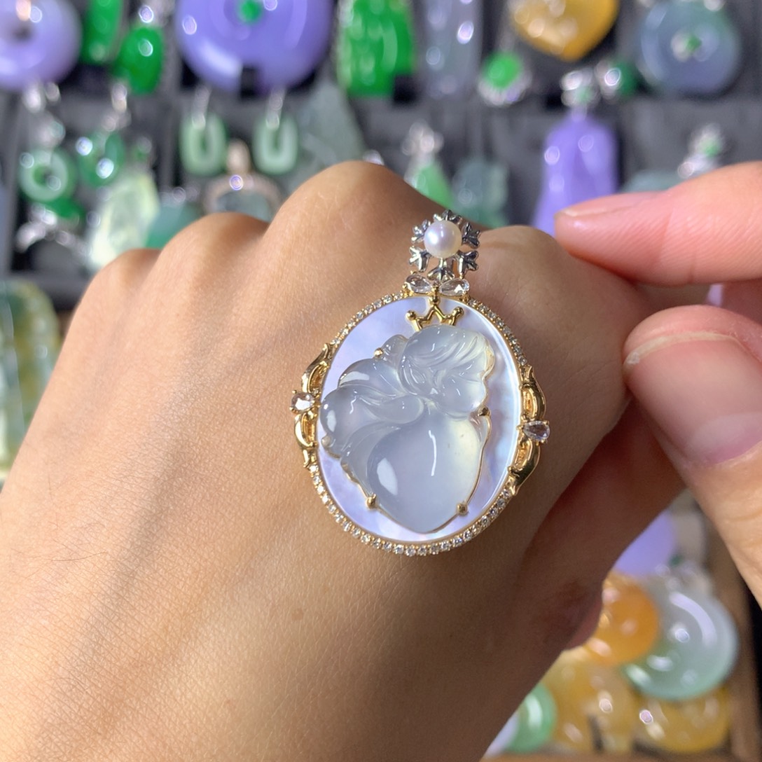 翡翠18K金镶嵌吊坠(不含链)