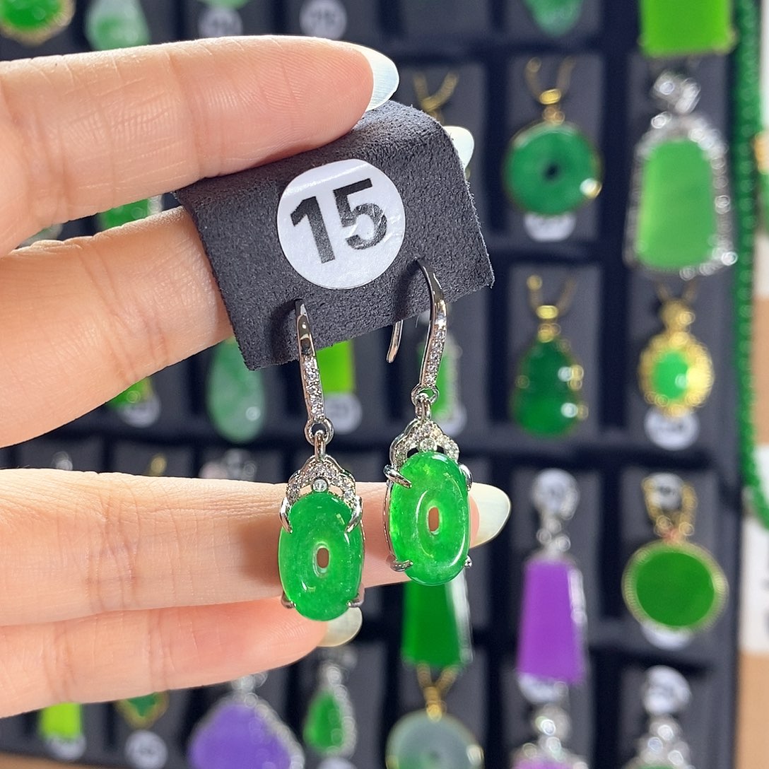 银S925镶嵌翡翠耳饰15