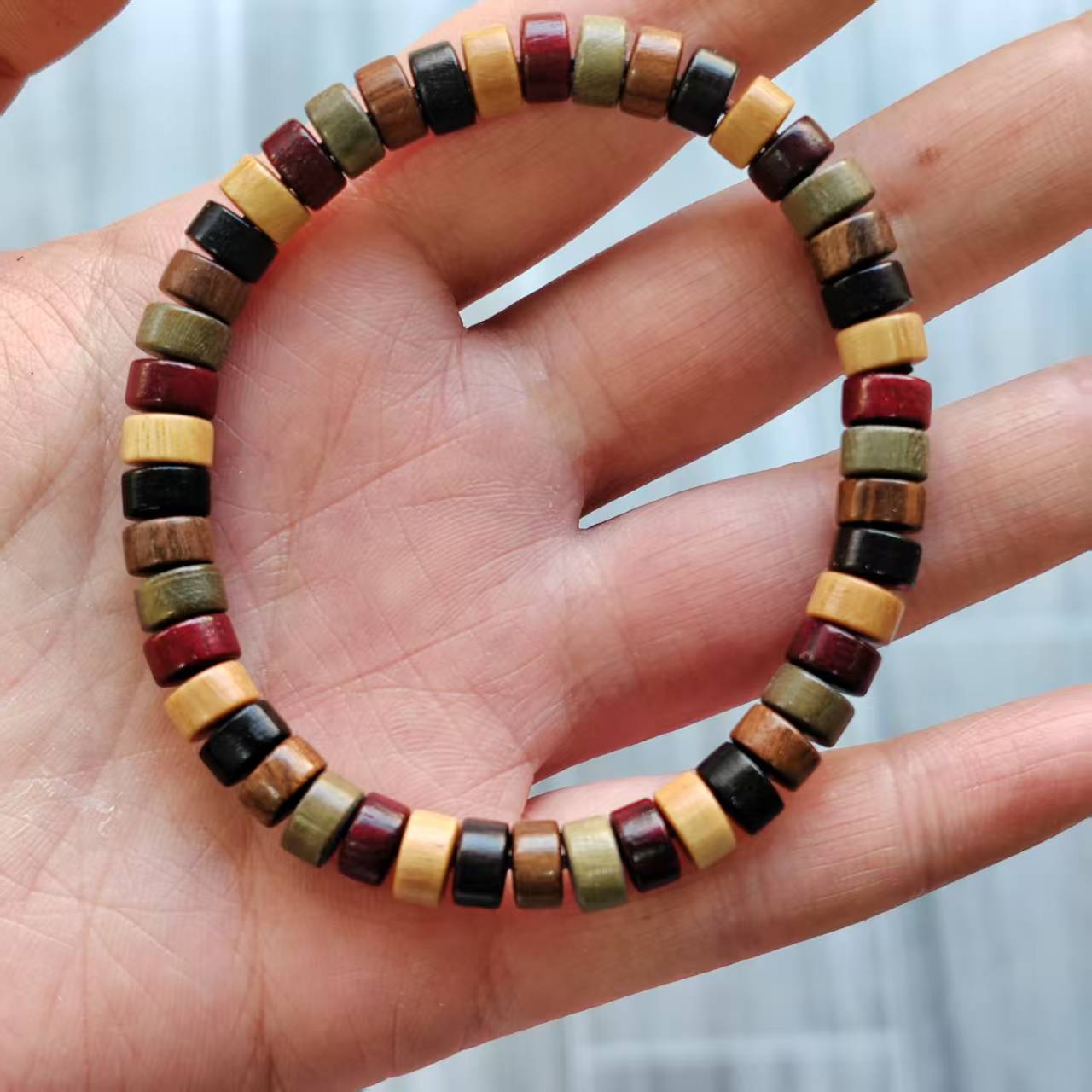 檀香木多宝圆片男女款手串卡4x7 132（无礼盒）